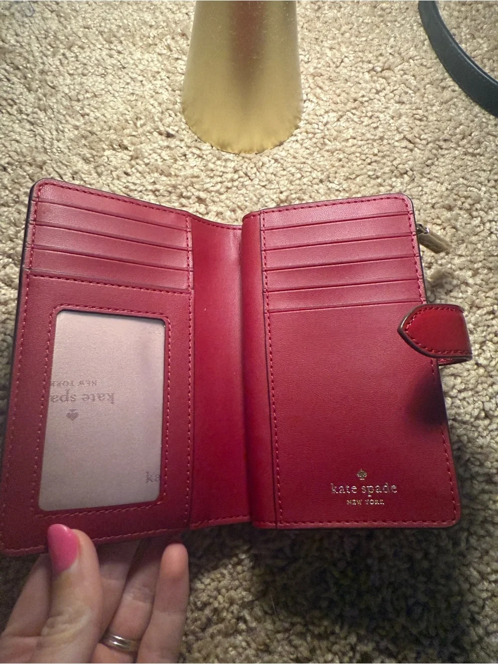 kate spade Red Patent Leather Zip Wallet with Gold Logo